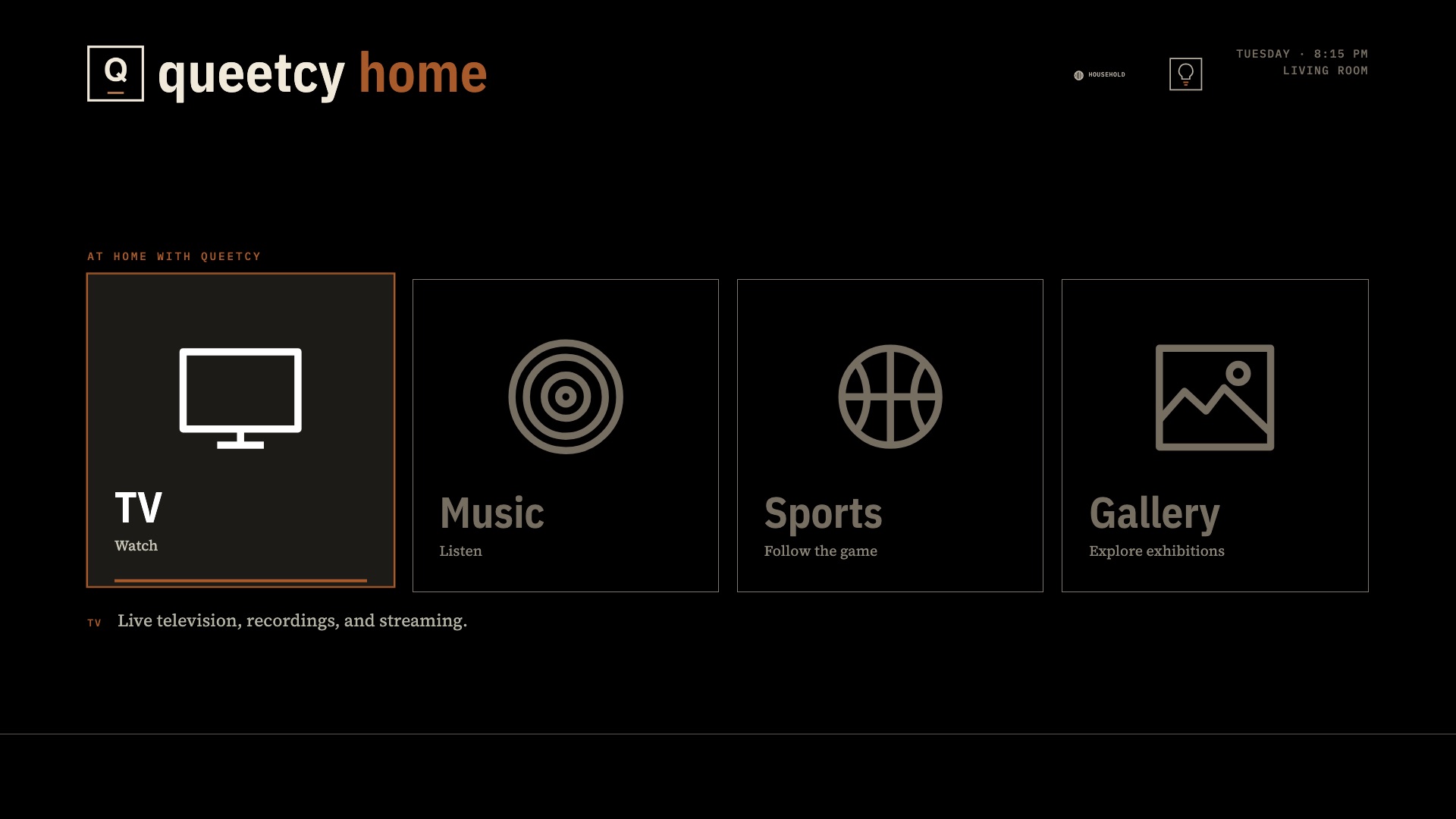 Four doors, one remote: watch, listen, follow the game, or walk through an exhibition.