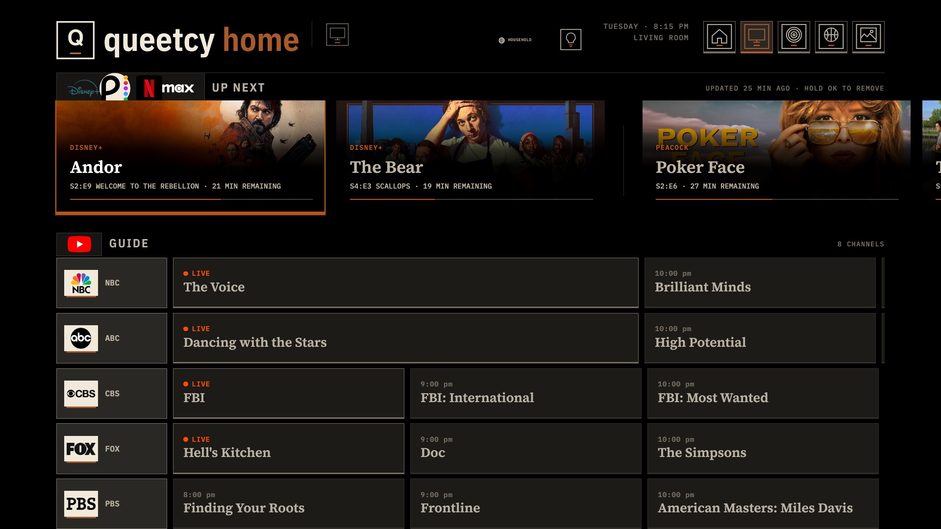 Up Next puts the shows you're halfway through, from every streaming app, on one shelf.